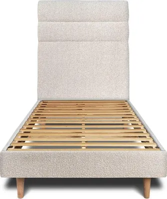 Productafbeelding van Bed met gestoffeerde hoofdbord – Bouclé-stof - 90x200 cm