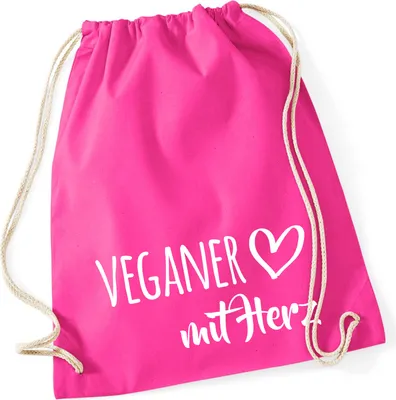 Produktbild von Huuraa Turnbeutel Veganer mit Herz 12 Liter Fuchsia Baumwolle Rucksack Geschenkidee