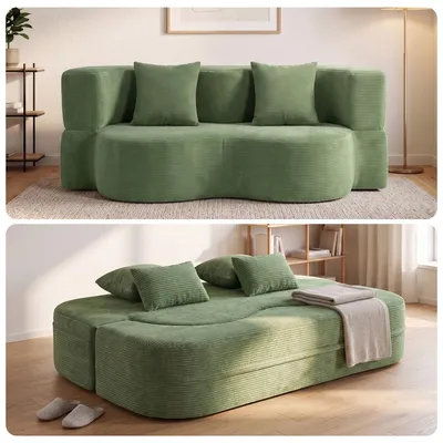 Produktbild von Sofa 3-Sitzer mit Schlaffunktion, 196 cm Komfortables Schlafsofa aus Cord, bis 450kg belastbar, ohne Montage, Bettcouch, Couch Gästebett, platzsparend