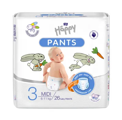 Obrázek produktu pro BELLA HAPPY Pants Kalhotky plenkové jednorázové 3 Midi (6-11 kg) 26 ks
