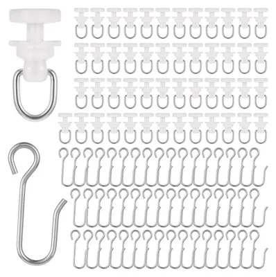 Image de (100 pièces) Ensemble de crochets pour rails de rideaux, comprenant 50 glissières pour rails de rideaux et 50 crochets métalliques, ainsi que des roulettes pour glissières de rideaux