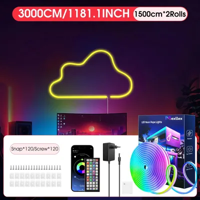 Produktbild von RGB-LED-Lichtband - DIY-Neonbeleuchtung - 30 m - Fernbedienung und App - Musik-Synchronisation - IP65 - 24 V