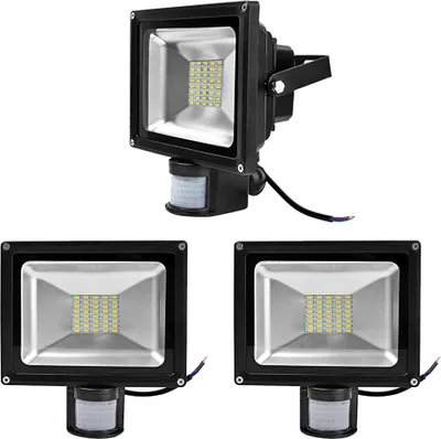 Produktbild von Greenmigo 3pcs 30W LED SMD Strahler Fluter Außen Flutlicht Strahler mit PIR Bewegungsmelder Fluter Wasserdicht IP65 Aluminiumkörper Schwarz Warmweiß AC 85  265V