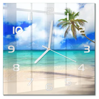 Produktbild von Glas Wanduhr 30x30 cm - Wanduhr - lautlose Wanduhr - ohne Ticken - geräuschloses Uhrwerk - schleichende Zeiger - moderne Uhr - Design Uhr - Wohnzimmer Uhr - Karibikstrand