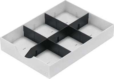 Produktbild von styro System-Schublade für Sortierstation styrodoc, weiß mit 1 Längs- und 2 Querstegen in schwarz, Material: