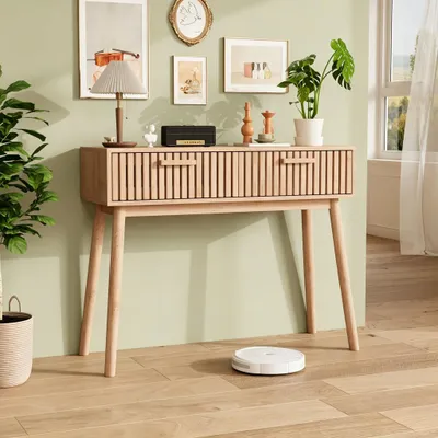 Produktbild von INONEFT Konsolentisch mit 2 Schubladen, Beistelltisch, Eingangstisch Sofaspitze Möbelkonsole für Eingang, Schlafzimmer, Flur, 100 x 35 x 80 cm, Holz