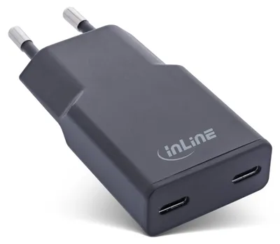 Image de InLine® USB bloc d'alimentation chargeur Dual USB-C, PD, PPS, 30W, noir