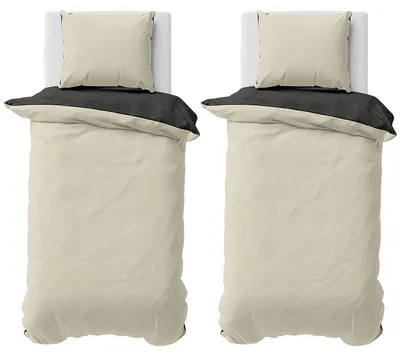 Produktbild von Biber Bettwäsche 135x200 cm 100% Baumwolle Feinbiber Uni Einfarbig Bettbezug Wendeseite Beige Anthrazit 4 teilig