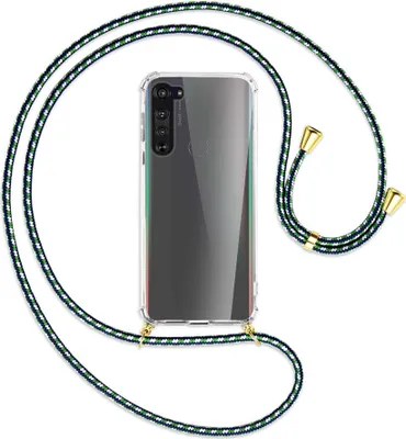 Produktbild von Handykette Backcover-Schutzhülle mit Band (Metall goldfarben) für Motorola Edge - grün/blau/weiß