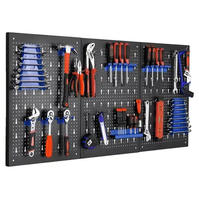 Obrázek produktu pro Kovový nástěnný organizér na kolíčky, 120x60 cm, včetně 17dílné sady držáků na nářadí, černo modrý