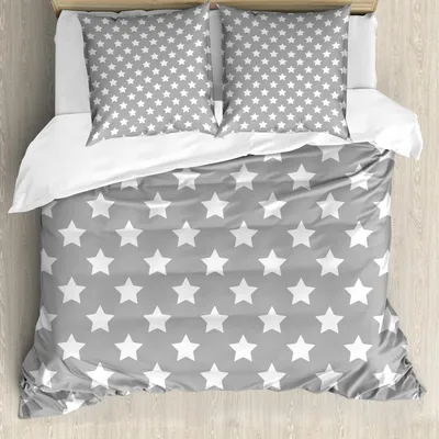 Zdjęcie produktu dla ABAKUHAUS Zestaw pościeli Star, duży wzór gwiazdy, jednolity kolor, artystyczny, nowoczesny wzór dla niemowląt, motyw nocny, 155 x 220 cm + 80 x 80 cm, biały szary