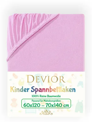 Produktbild von Devior Jersey Kinder Spannbettlaken 60x120 - 70x140 cm rosa Bettlaken 100% Baumwolle bis 12cm Matratzenhöhe Gummizug