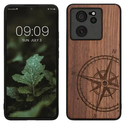 Produktbild von kwmobile Handyhülle für Xiaomi 13T / 13T Pro Hülle Holz - Case mit TPU Bumper - Stoßfestes Hardcase - Schutzhülle Cover in Dunkelbraun