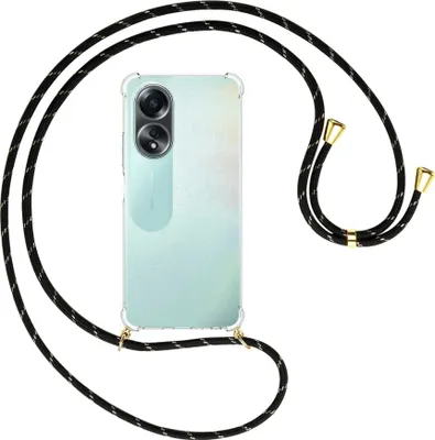 Produktbild von Handykette Backcover-Schutzhülle mit Band (Metall goldfarben) für Oppo A58 4G (CPH2577) - schwarz/gold