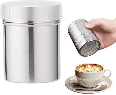 Image de Mixeur à cappuccino avec couvercle, moulin à cacao en poudre, saupoudreuse à cappuccino, mélangeur pour boissons au café, saupoudreuse à cappuccino en acier inoxydable, mélangeur pour sucre et cacao en poudre