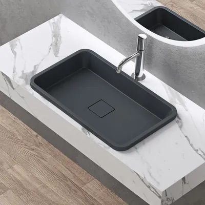 Produktbild von doporro Waschbecken Einbauwaschbecken 53x33x10,5cm Anthrazit matt aus Gussmarmor rechteckig mit Ablaufabdeckung ohne Armatur Colossum104