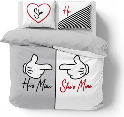 Immagine prodotto di Detexpol Biancheria da letto in cotone 160x200 He`s Mine She`s Mine grigio e bianco 4103 A Holland 129