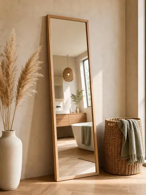 Produktbild von holz4home® Ganzkörperspiegel mit Eichenholzrahmen I Standspiegel inkl. Aufhängung I Spiegel mit Massivholz Rahmen I Bodenspiegel Wohnzimmer Ankleide