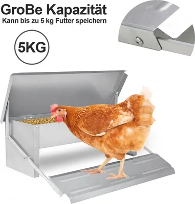 Produktbild von Yakimz Futterautomat Hühner 5kg Automatischer Futtertröge - Hühner Futterspender aus Verzinkter Stahl für Geflügel, wasserdicht und rattensicher