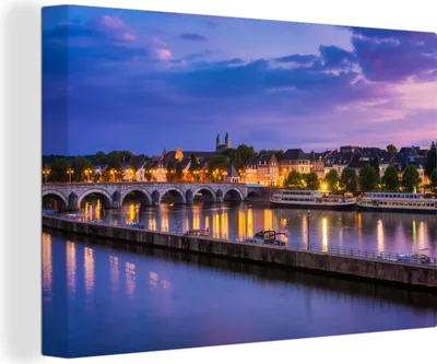 Obrázek produktu pro OneMillionCanvasses® - Obraz na plátně - Maastrichtský most - Západ slunce, nástěnná malba, nástěnné dekorace obrazy obývací pokoj, 90x60cm