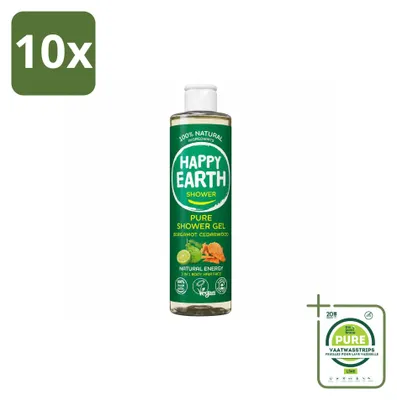 Imagen del producto de 10 unidades de gel de ducha "Happy Earth" – Bergamota y cedro – 300 ml – Paquete grande