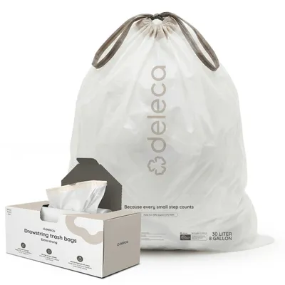 Image de Deleca sacs poubelle 30L 51x72 cm, 50 pièces, avec lien coulissant, pour Brabantia et Simplehuman