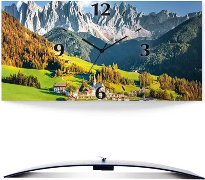 Produktbild von ARTland Wanduhr, gebogen Quarzuhr - schwarzer Zeiger Alpen Berge Santa Maddalena Größe: 60x30 cm