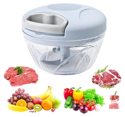 Produktbild von Gemüseschneider 500ml – Zwiebelschneider Manuell mit Seilzug, Multizerkleinerer mit 3 Edelstahlklingen, Küche Zerkleinerer für Knoblauch und Zwiebeln