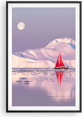 Produktbild von Gerahmtes Poster - Schwarzer Rahmen - Segelschiff Mond Gletscher - 61x91,5 cm - Wand Bild - Wanddeko - Wandbilder - Kunstposter - Wandposter - Bilderrahmen - Bilder - Kunstdruck - P2BPA61x91-4462