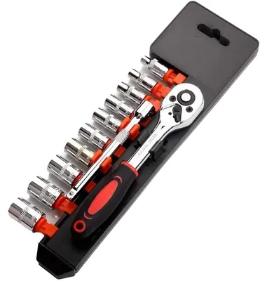 Obrázok produktu pre 12-dielna sada nástrčných kľúčov 1/2", račňa, CRV, predĺženia a nástrčné hlavice pre dielňu a domácich majstrov
