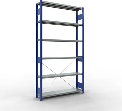 Produktbild von Schulte Fachbodenregal MULTIplus250 Stecksystem | Grundregal | HxBxT 250x130x30cm | 6 Ebenen | Fachlast 250kg | Enzianblau/Verzinkt