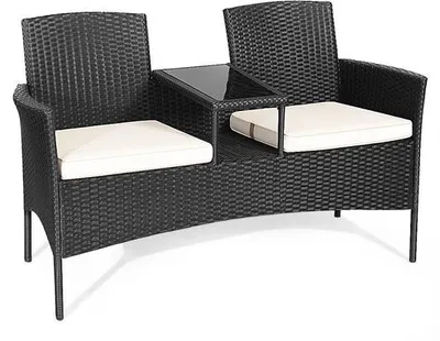 Image de Banquette 2 places pour 2 personnes, noire, 138 x 61 x 85 cm, avec table et coussins
