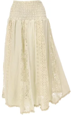 Produktbild von Boho Spitzen Maxirock, Flamenco Rock, Weiter Sommerrock - Creme, Damen, Creme-weiß, Baumwolle, Röcke