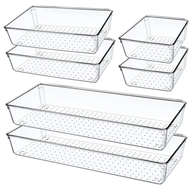 Imagen del producto de 6 organizadores transparentes para cajones de cocina, de plástico multifuncional