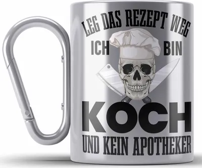 Produktbild von Trendation - Koch Geschenke Männer Edelstahl Tasse Karabiner Lustig Geschenk für Koch Köchin Geschenkidee Frauen (Silber)
