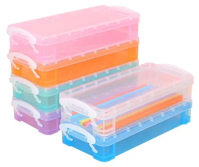 Imagen del producto de Cajas de almacenamiento apilables, juego de 6 unidades, 22x10x4 cm, transparentes, para uso en oficinas y artículos de arte