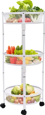 Produktbild von Küchenregale 3 Etagen Gemüseregal 37.5*37.5*88cm Obstregal Lagerregal Weiß