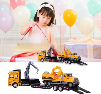 Obrázek produktu pro 1:50 Technický přívěsný model, pohyblivé rameno, sada vozidel, vzdělávací autíčko pro děti, stavba s bagrem