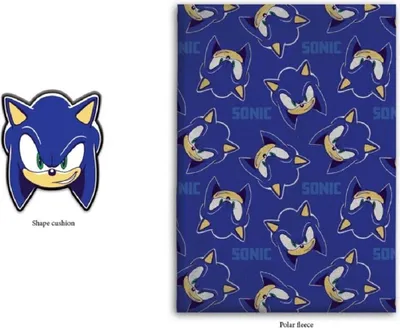 Immagine prodotto di Set per dormire Sonic - accogliente coperta per bambini con cuscino per la casa e il viaggio 140x100 cm