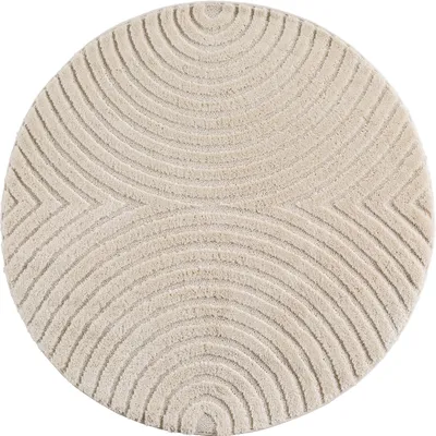 Zdjęcie produktu dla Dywan z krótkim włosiem w stylu skandynawskim boho, kolor kremowy, do salonu, okrągły, 200x200 cm