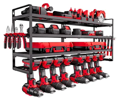 Productafbeelding van VEVOR gereedschapskast, wandmontage, 4-laags opbergrek met 8 boorhouders, gereedschapshouder met schroevendraaierhouder, garage-gereedschaporganizer voor garage, werkbank en werkplaats
