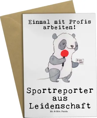 Produktbild von Mr. & Mrs. Panda Grußkarte Sportreporter Leidenschaft - Weiß - Geschenk, osterkarten, Grußkarten, einladungskarten, hochzeitskarten, weihnachtskarten