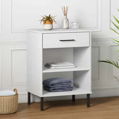 Produktbild von vidaXL Konsolenschrank OSLO mit Metallbeinen Weiß Massivholz Kiefer - Konsolenschrank - Konsolenschränke - Schrank - Beistellschrank