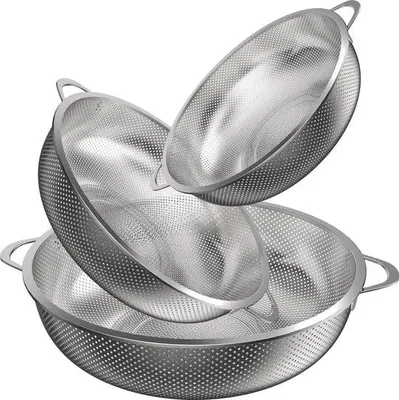 Zdjęcie produktu dla Zestaw sit ze stali nierdzewnej, 3-częściowy, średnica 23–32 cm, można myć w zmywarce, akcesoria kuchenne
