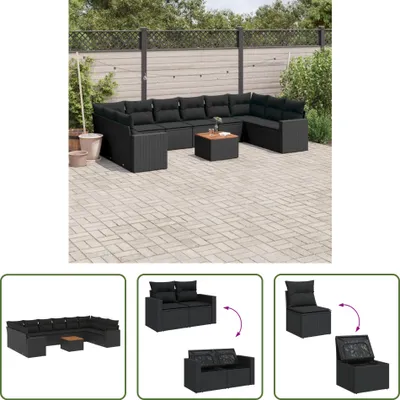 Produktbild von The Living Store 11-tlg. Garten-Sofagarnitur mit Kissen Schwarz Poly Rattan