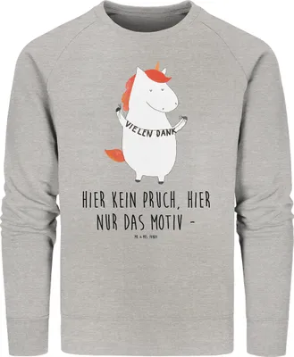 Produktbild von Mr. & Mrs. Panda Baumwoll Pullover Einhorn Dankeschön Größe M - Heather Grey - Geschenk, Bio, Sweater, Danke, Danksagung, Unicorn, Pulli, Sweatshirt, Einhörner