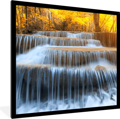 Produktbild von MuchoWow® Gerahmtes Poster Wasserfall - Natur - Bäume - Herbst - Landschaft 40x40 cm - Poster mit Schwarzem Bilderrahmen Wandposter Rahmen Foto Bilder - Mit Rahmen - Wanddekoration Schlafzimmer