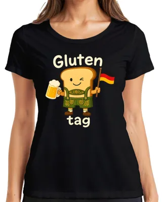 Productafbeelding van Glutenvrij, grappig, brood, toast, lederhosen, bier, traditioneel kledingstuk, dames T-shirt, zwart, 3XL