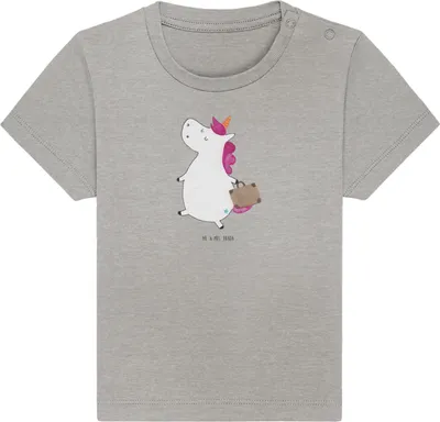 Produktbild von Mr. & Mrs. Panda Babyshirt Einhorn Koffer 0. - 6. Monat - Heather Grey - Geschenk, Unicorn, Kinder Top, Abenteuer,  T-Shirt, Lustig, Kleinkind, Reise, Einhörner, Spaß