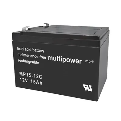 Zdjęcie produktu dla Akumulator kwasowo-ołowiowy MultiPower MP15-12C z Faston 6.3 mm 12V, 15000mAh, MPC15-12